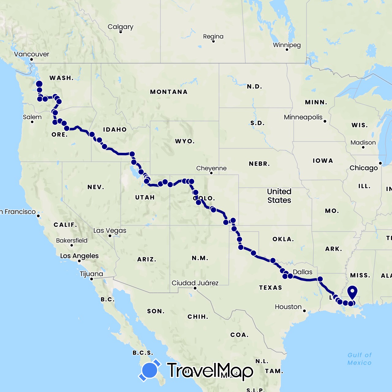 TravelMap itinerary: driving in United States (North America)