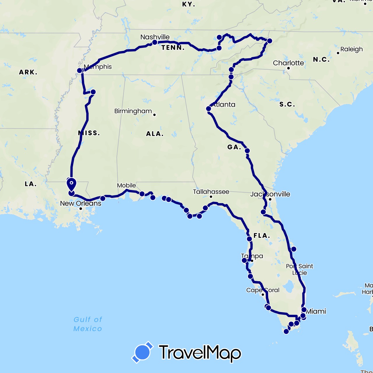 TravelMap itinerary: driving in United States (North America)