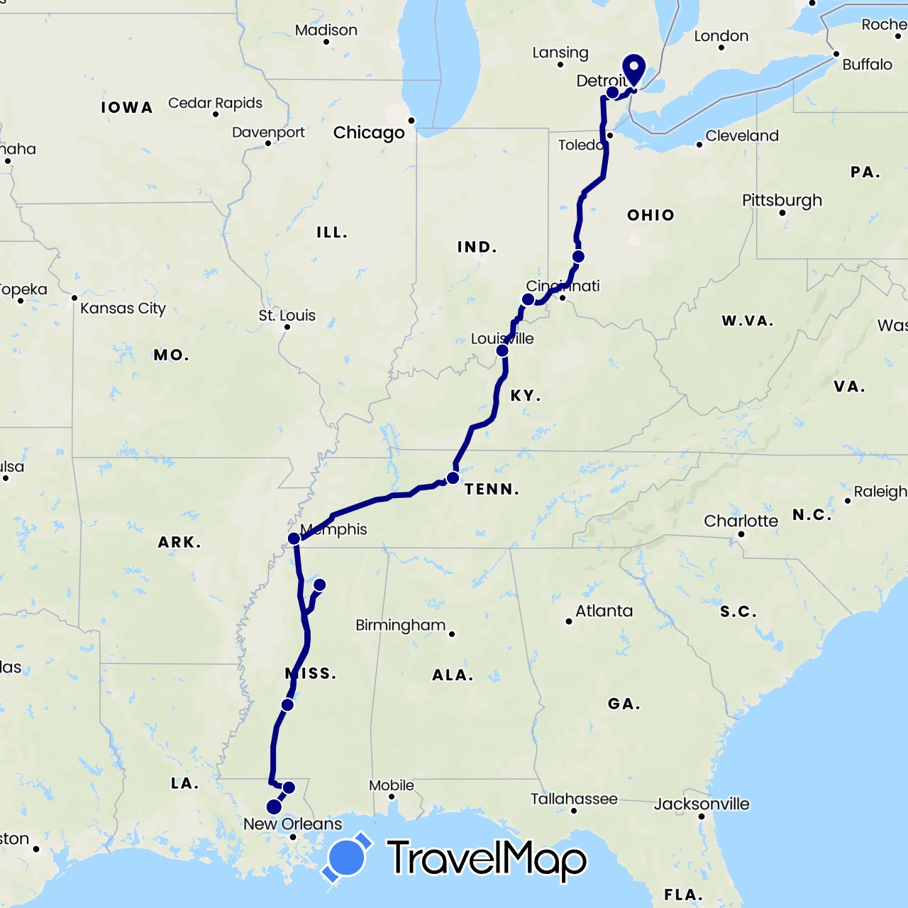 TravelMap itinerary: driving in United States (North America)