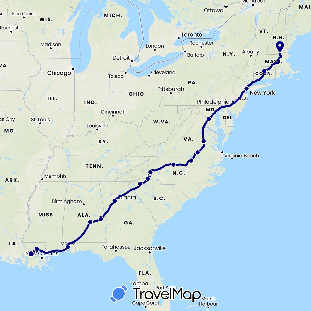TravelMap itinerary: driving in United States (North America)
